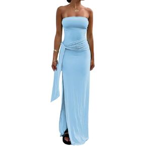 Women's Bodycon Long Dresses Strapless Tube Top Side Slit Maxi Dress in Kuwait