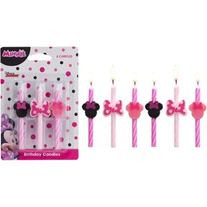 Disney's Minnie Mouse Birthday Cake Candles | 6 Birthday Candles for Cake Decorations, Pink Stripe Candles, Cake Toppers for Minnie Mouse Party in Saudi Arabia