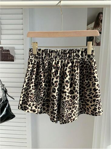 WDIRARA Women's Leopard Print Applique High Rise Shorts Elastic Waist Loose Bottoms in Saudi Arabia