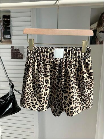 WDIRARA Women's Leopard Print Applique High Rise Shorts Elastic Waist Loose Bottoms in Saudi Arabia