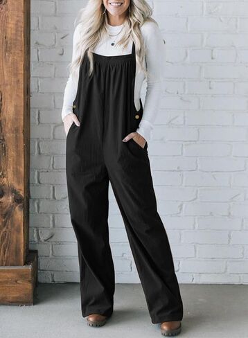 Happy Sailed Womens Corduroy Overalls Winter Fall Casual Sleeveless Adjustable Strap Wide Leg Long Pants Rompers in Saudi Arabia