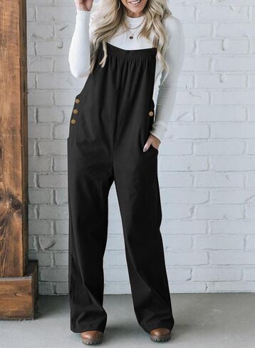 Happy Sailed Womens Corduroy Overalls Winter Fall Casual Sleeveless Adjustable Strap Wide Leg Long Pants Rompers in Saudi Arabia