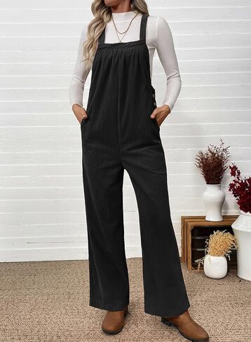 Happy Sailed Womens Corduroy Overalls Winter Fall Casual Sleeveless Adjustable Strap Wide Leg Long Pants Rompers in Saudi Arabia