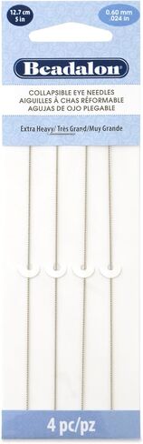 Beadalon Collapsible Eye Beading Needles, Extra Heavy 0.60 mm / .024 inches Diameter, 2.5 inches Length, 4 pc in Saudi Arabia