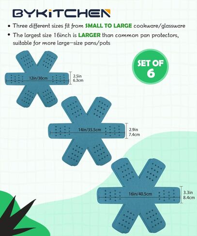 BYKITCHEN Pan Protectors with Stars, Larger & Thicker Pan Separators Protectors, Set of 9 and 3 Different Sizes, Pot Protectors for Stacking and Protecting Your Cookware in Kuwait