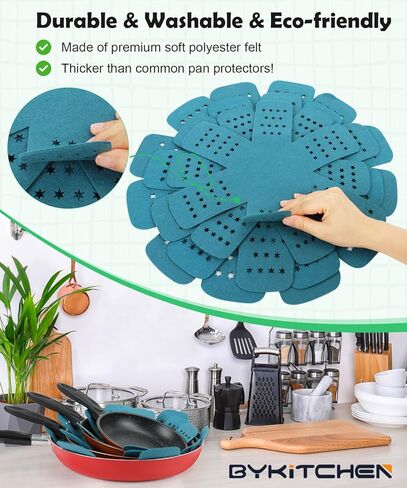 BYKITCHEN Pan Protectors with Stars, Larger & Thicker Pan Separators Protectors, Set of 9 and 3 Different Sizes, Pot Protectors for Stacking and Protecting Your Cookware in Kuwait