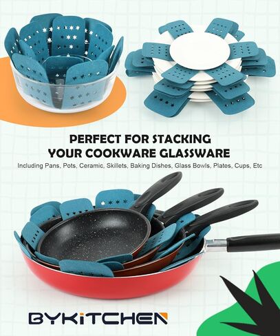 BYKITCHEN Pan Protectors with Stars, Larger & Thicker Pan Separators Protectors, Set of 9 and 3 Different Sizes, Pot Protectors for Stacking and Protecting Your Cookware in Kuwait
