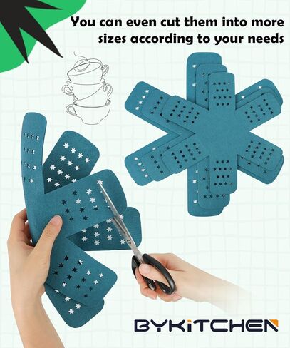 BYKITCHEN Pan Protectors with Stars, Larger & Thicker Pan Separators Protectors, Set of 9 and 3 Different Sizes, Pot Protectors for Stacking and Protecting Your Cookware in Kuwait