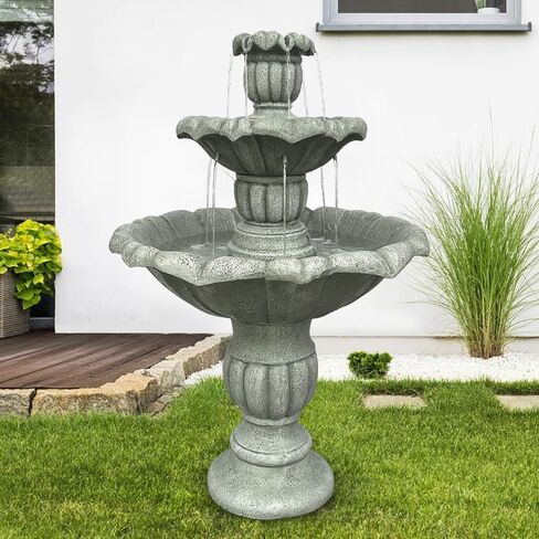 watnature 48"Tall Zen Modern Outdoor Fountain with Pump for Garden, Patio, Backyard,Deck,Lawn, Porch, 3-Tiered Pagoda Garden Fountain Outdoor for Birds Bath（Pump Cord Long 9.83ft） in Saudi Arabia