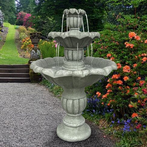 watnature 48"Tall Zen Modern Outdoor Fountain with Pump for Garden, Patio, Backyard,Deck,Lawn, Porch, 3-Tiered Pagoda Garden Fountain Outdoor for Birds Bath（Pump Cord Long 9.83ft） in Saudi Arabia