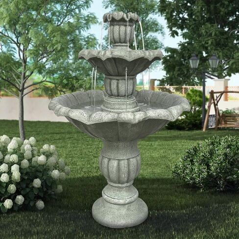watnature 48"Tall Zen Modern Outdoor Fountain with Pump for Garden, Patio, Backyard,Deck,Lawn, Porch, 3-Tiered Pagoda Garden Fountain Outdoor for Birds Bath（Pump Cord Long 9.83ft） in Saudi Arabia