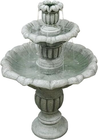 watnature 48"Tall Zen Modern Outdoor Fountain with Pump for Garden, Patio, Backyard,Deck,Lawn, Porch, 3-Tiered Pagoda Garden Fountain Outdoor for Birds Bath（Pump Cord Long 9.83ft） in Saudi Arabia