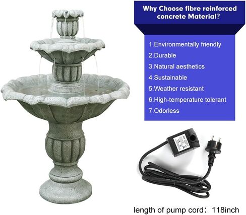 watnature 48"Tall Zen Modern Outdoor Fountain with Pump for Garden, Patio, Backyard,Deck,Lawn, Porch, 3-Tiered Pagoda Garden Fountain Outdoor for Birds Bath（Pump Cord Long 9.83ft） in Saudi Arabia