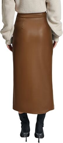 Ezcosplay Women High Waisted Faux Leather Side Slit Skirt PU Leather Bodycon Split Thigh Long Skirt in Saudi Arabia