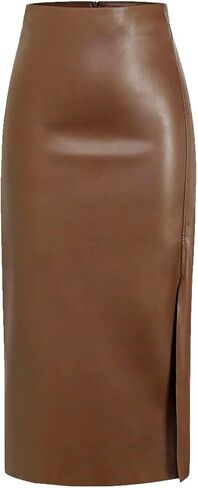 Ezcosplay Women High Waisted Faux Leather Side Slit Skirt PU Leather Bodycon Split Thigh Long Skirt in Saudi Arabia