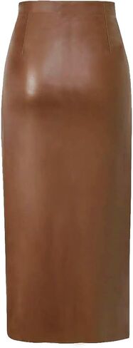 Ezcosplay Women High Waisted Faux Leather Side Slit Skirt PU Leather Bodycon Split Thigh Long Skirt in Saudi Arabia