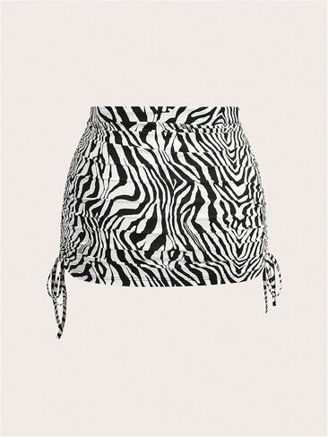 Floerns Women's Plus Size Zebra Print Ruched Chains Side Bodycon Mini Varts in Saudi Arabia