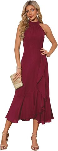 Women's Halter Elegant Cocktail Dress Asymmetrical Formal Dress Long Wedding Guest Dress Maxi Evening Party Dress in Kuwait