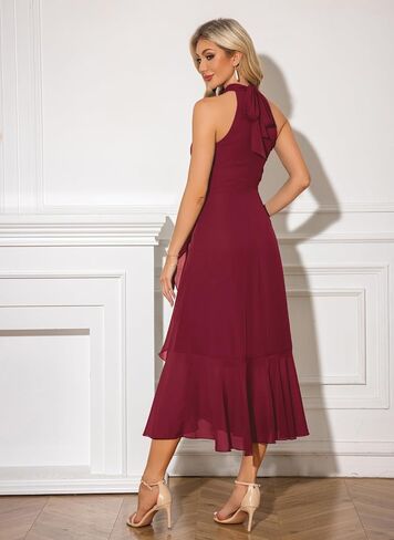 Women's Halter Elegant Cocktail Dress Asymmetrical Formal Dress Long Wedding Guest Dress Maxi Evening Party Dress in Kuwait