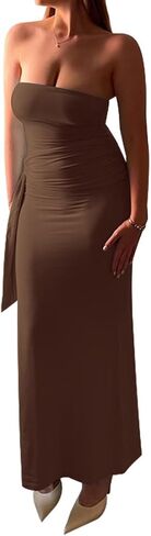 Women's Bodycon Long Dresses Strapless Tube Top Side Slit Maxi Dress in Saudi Arabia