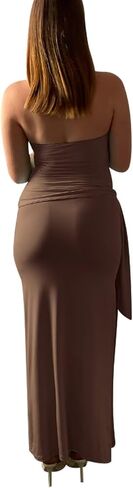 Women's Bodycon Long Dresses Strapless Tube Top Side Slit Maxi Dress in Saudi Arabia