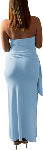 Women's Bodycon Long Dresses Strapless Tube Top Side Slit Maxi Dress in Kuwait
