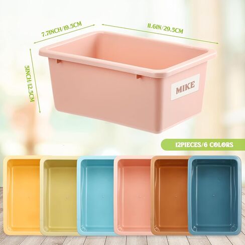 Thyle 12 Pieces 11.6 x 7.7 Inch 6 Colors Plastic Cubby Bins with Labels Classroom Stacking Bins Storage Container Organizer Storage Cubbies for Classroom Office (Rerto Color) in Kuwait