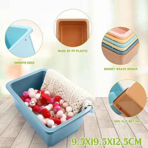 Thyle 12 Pieces 11.6 x 7.7 Inch 6 Colors Plastic Cubby Bins with Labels Classroom Stacking Bins Storage Container Organizer Storage Cubbies for Classroom Office (Rerto Color) in Kuwait