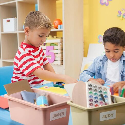 Thyle 12 Pieces 11.6 x 7.7 Inch 6 Colors Plastic Cubby Bins with Labels Classroom Stacking Bins Storage Container Organizer Storage Cubbies for Classroom Office (Rerto Color) in Kuwait