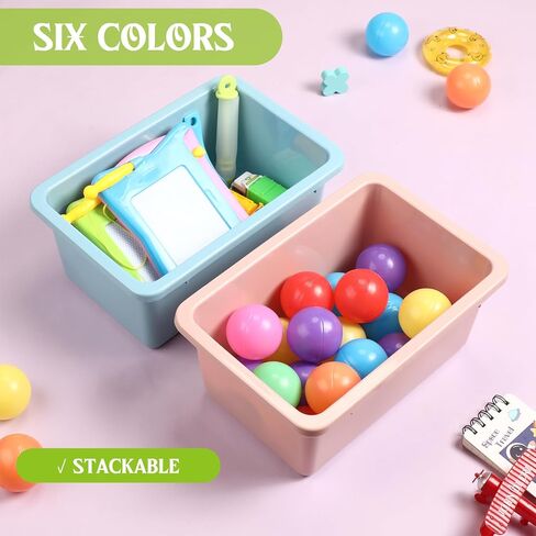 Thyle 12 Pieces 11.6 x 7.7 Inch 6 Colors Plastic Cubby Bins with Labels Classroom Stacking Bins Storage Container Organizer Storage Cubbies for Classroom Office (Rerto Color) in Kuwait