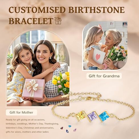 Personalized Infinity Heart Bracelet for Wowen with Birthstones, 18K Gold Names Bracelets, Gift for Women Girls, Mother’s Day, Birthday, Custom Engraved Family Jewelry for Mom, Wife, Grandma in Saudi Arabia