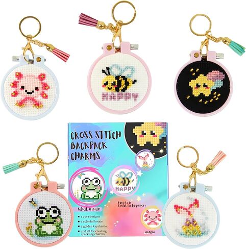 Cross Stitch Kit For Beginner's. Stamped Cross Stitch Kits for Kids. Needlepoint Kits for Beginners. Embroidery Kit for Kids. Backpack Charms. Easy Cross Stitching Embroidery Needlework Kit Supplies. in Saudi Arabia
