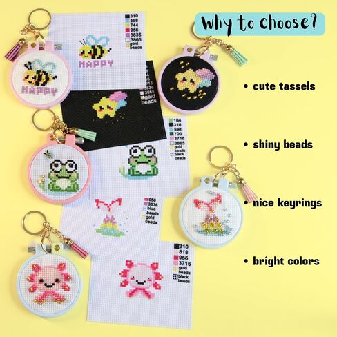 Cross Stitch Kit For Beginner's. Stamped Cross Stitch Kits for Kids. Needlepoint Kits for Beginners. Embroidery Kit for Kids. Backpack Charms. Easy Cross Stitching Embroidery Needlework Kit Supplies. in Saudi Arabia