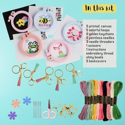 Cross Stitch Kit For Beginner's. Stamped Cross Stitch Kits for Kids. Needlepoint Kits for Beginners. Embroidery Kit for Kids. Backpack Charms. Easy Cross Stitching Embroidery Needlework Kit Supplies. in Saudi Arabia
