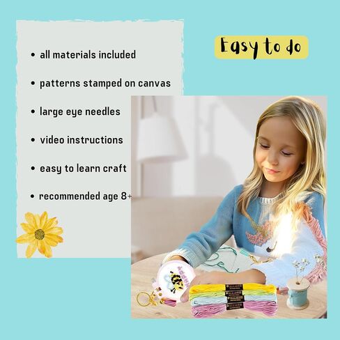Cross Stitch Kit For Beginner's. Stamped Cross Stitch Kits for Kids. Needlepoint Kits for Beginners. Embroidery Kit for Kids. Backpack Charms. Easy Cross Stitching Embroidery Needlework Kit Supplies. in Saudi Arabia