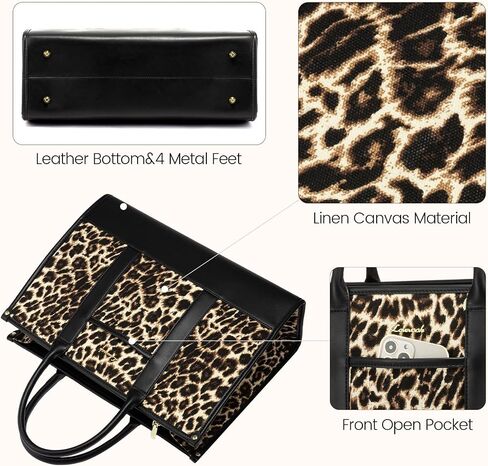 LOVEVOOK Laptop Bag for Women 15.6 inch Canvas Laptop Tote Bag， Large Professional Teacher Purse Lightweight Computer Bag Briefcase Business Office, White Brown in Saudi Arabia