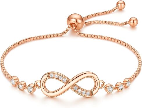 Infinity Bracelet for Women, 925 Sterling Silver with 14K Gold Plating, Adjustable Dainty Bracelet with Cubic Zirconia, Gift for Mom Wife Sister, Minimalist Jewelry in Saudi Arabia