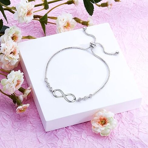 Infinity Bracelet for Women, 925 Sterling Silver with 14K Gold Plating, Adjustable Dainty Bracelet with Cubic Zirconia, Gift for Mom Wife Sister, Minimalist Jewelry in Saudi Arabia