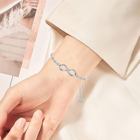 Infinity Bracelet for Women, 925 Sterling Silver with 14K Gold Plating, Adjustable Dainty Bracelet with Cubic Zirconia, Gift for Mom Wife Sister, Minimalist Jewelry in Saudi Arabia