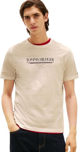 Tommy Hilfiger Men Men Short Sleeve Cotton Cotton Thirts مع شعار مطبوع in Kuwait