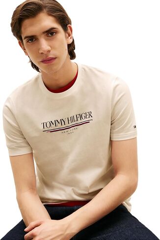 Tommy Hilfiger Men Men Short Sleeve Cotton Cotton Thirts مع شعار مطبوع in Kuwait