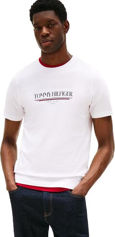 Tommy Hilfiger Men Men Short Sleeve Cotton Cotton Thirts مع شعار مطبوع in Kuwait