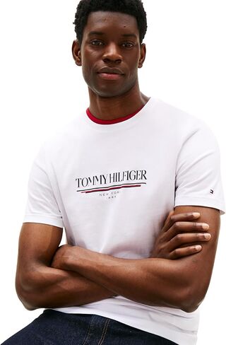 Tommy Hilfiger Men Men Short Sleeve Cotton Cotton Thirts مع شعار مطبوع in Kuwait