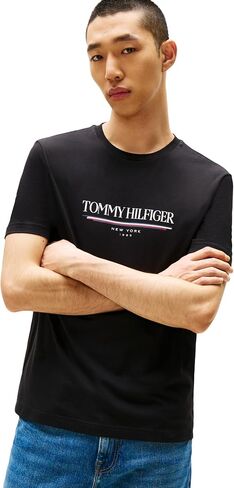 Tommy Hilfiger Men Men Short Sleeve Cotton Cotton Thirts مع شعار مطبوع in Kuwait