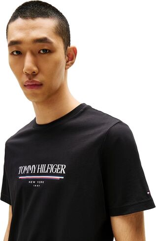 Tommy Hilfiger Men Men Short Sleeve Cotton Cotton Thirts مع شعار مطبوع in Kuwait