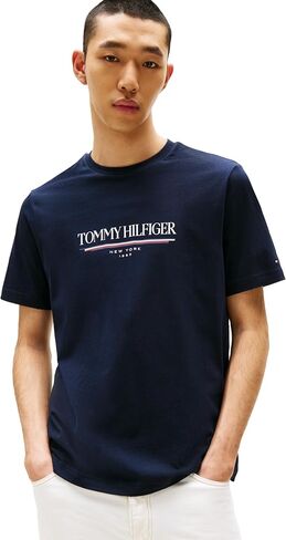 Tommy Hilfiger Men Men Short Sleeve Cotton Cotton Thirts مع شعار مطبوع in Kuwait