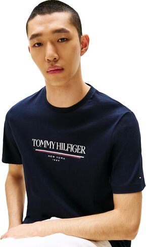 Tommy Hilfiger Men Men Short Sleeve Cotton Cotton Thirts مع شعار مطبوع in Kuwait