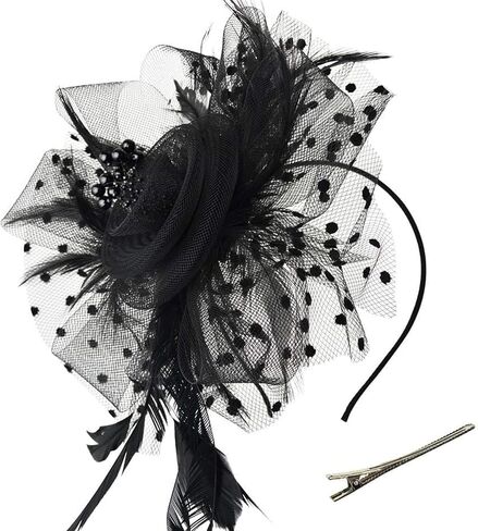 نساء كوكتيل ثنائي الشحمة-قمامة قمة شبكية شبكية شبكية ريشة قبعة Kentucky-Derby-Headwear مع عقال ومقطع in Kuwait
