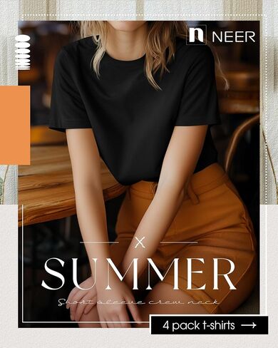 Neer 4 Pack Women's Crew Neck T Shirts Summer Short Sleeve Tops Basic Basic Tops Lourd in Saudi Arabia