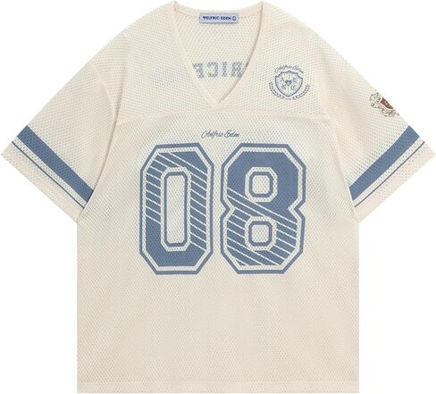 Aelfric Eden Jersey Shirts for Women Y2k Oversized V Neck Graphic Tees Football Number Streetwear T Shirt Tops in Saudi Arabia
